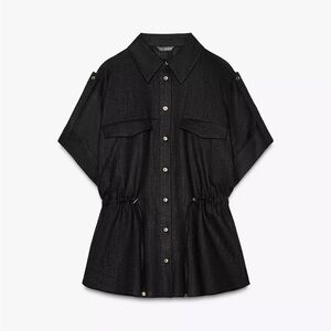 Zara Black Linen Safari Button-Up Top